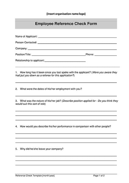 Employee Reference Check Form